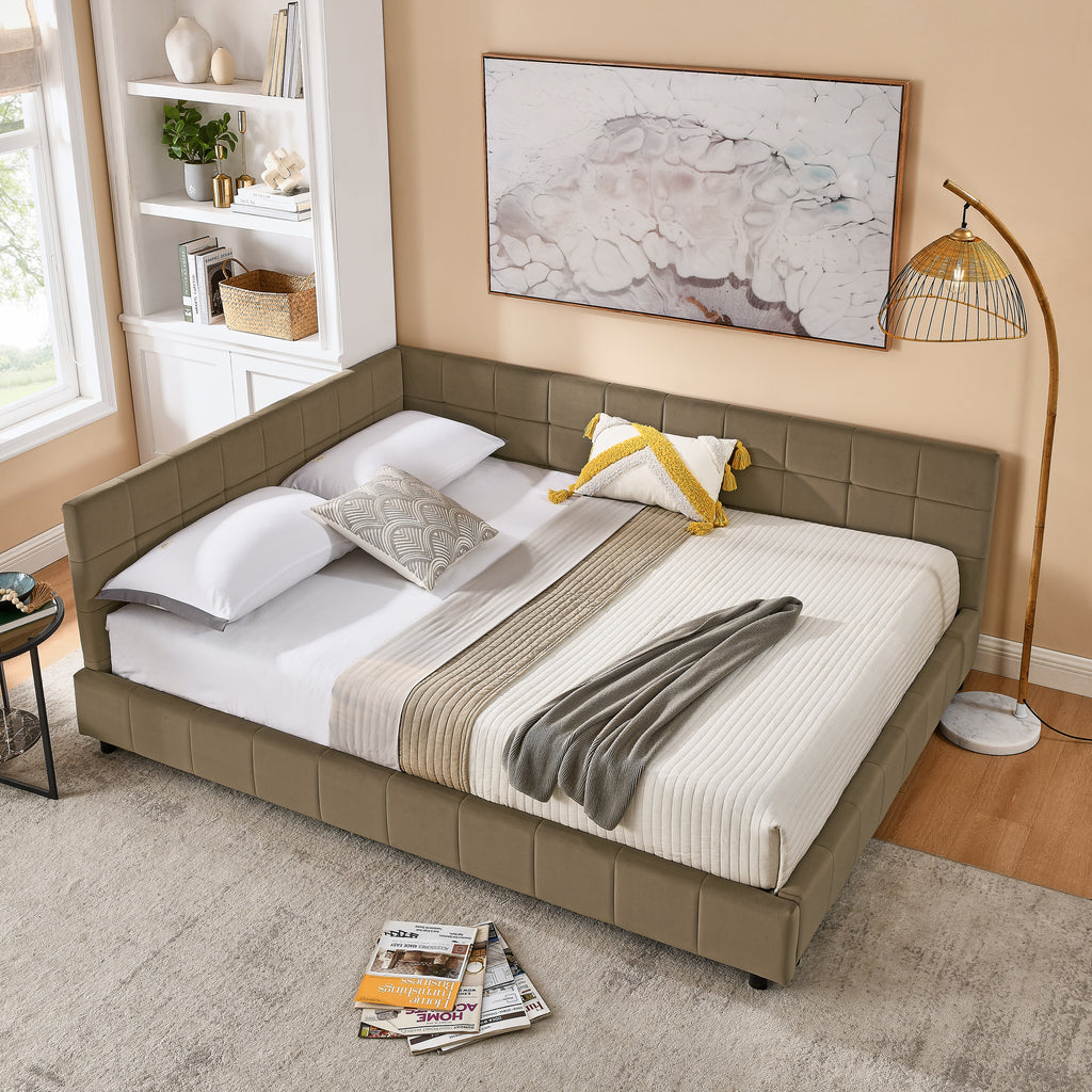 Queen Size Upholstered Tufted Bed Frame in Velvet Brown