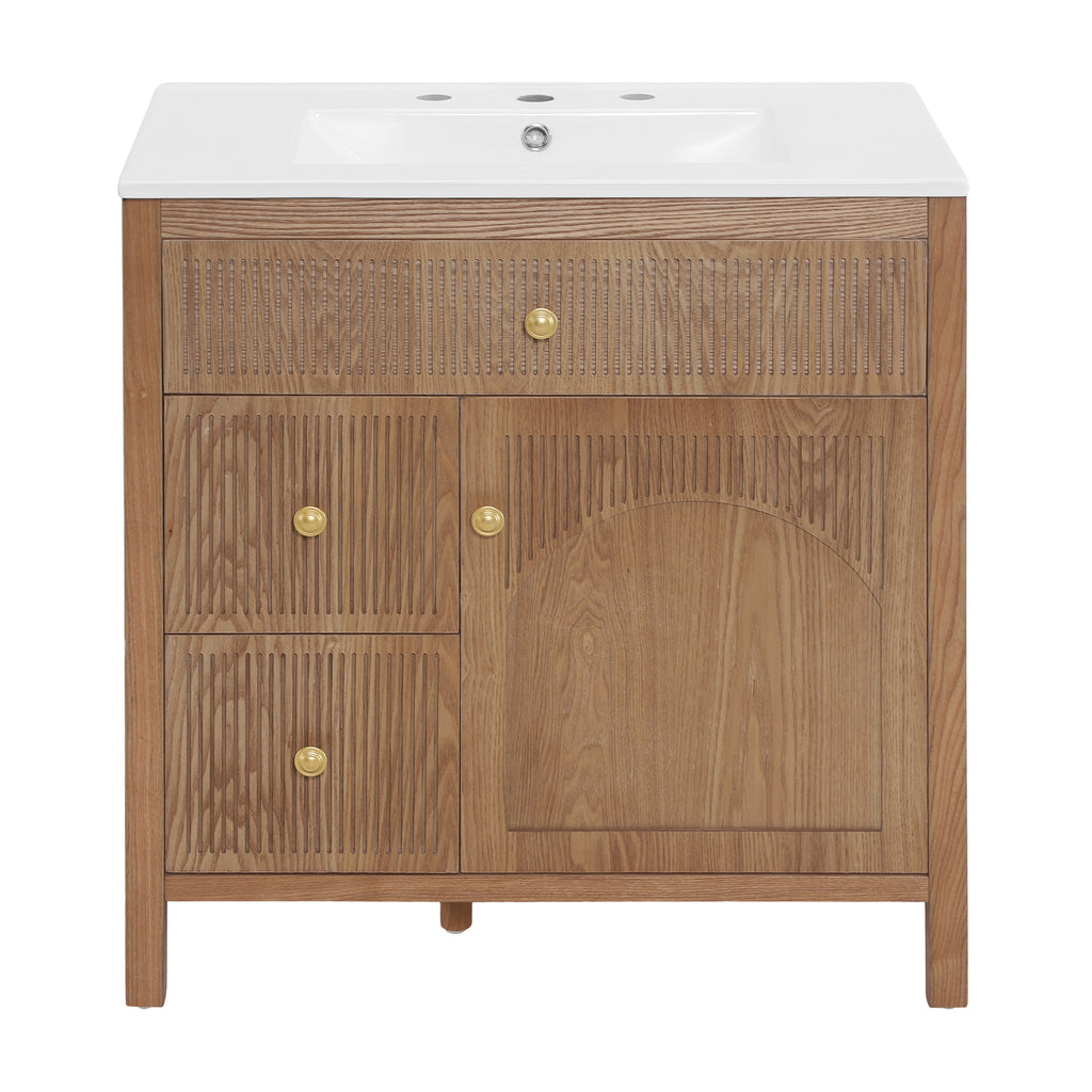 30 Inch Freestanding Farmhouse Bathroom Vanity with Integrated Sink Top