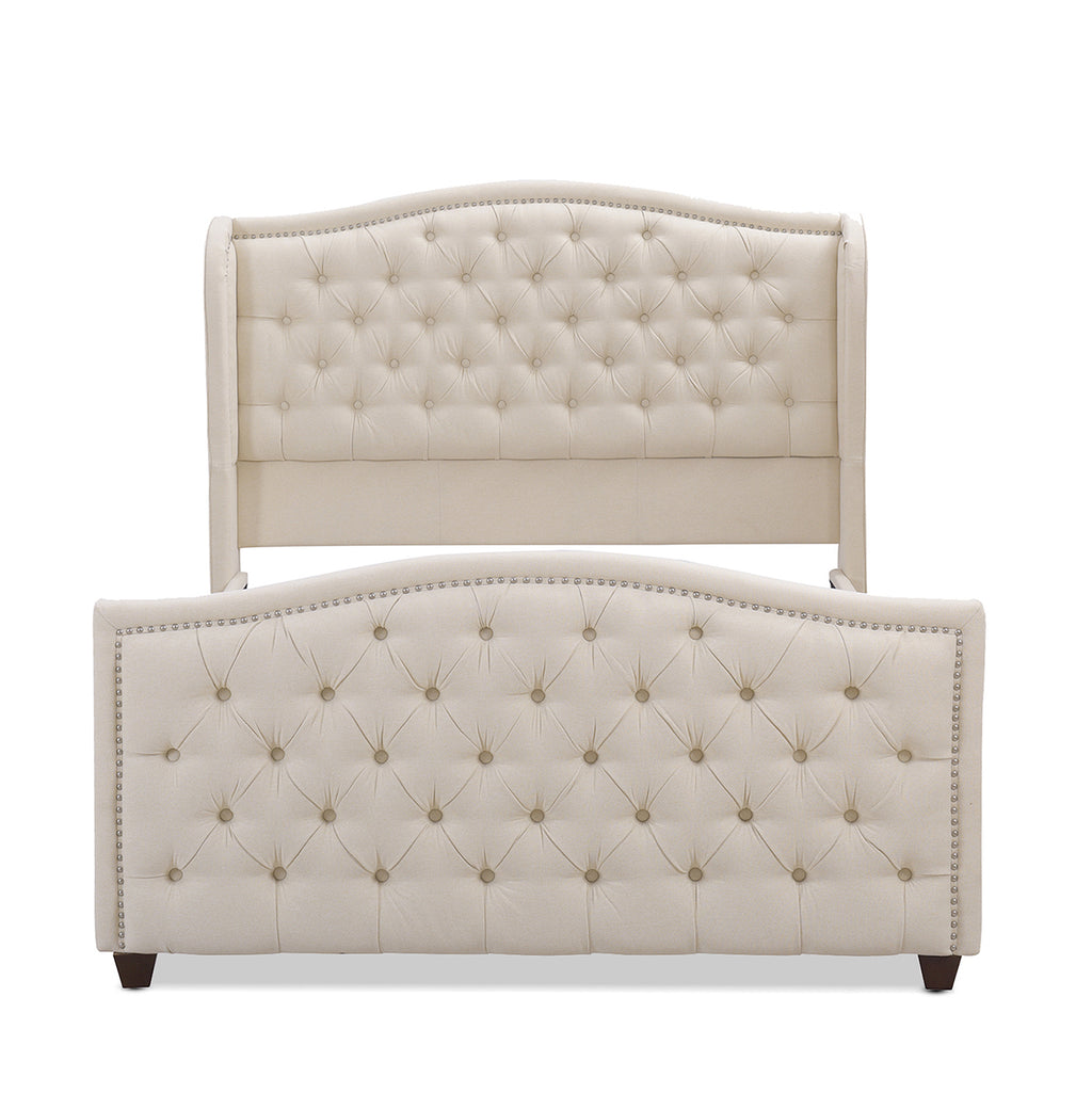 Marcella Upholstered Shelter Headboard Bed Set, Queen, Sky Neutral
