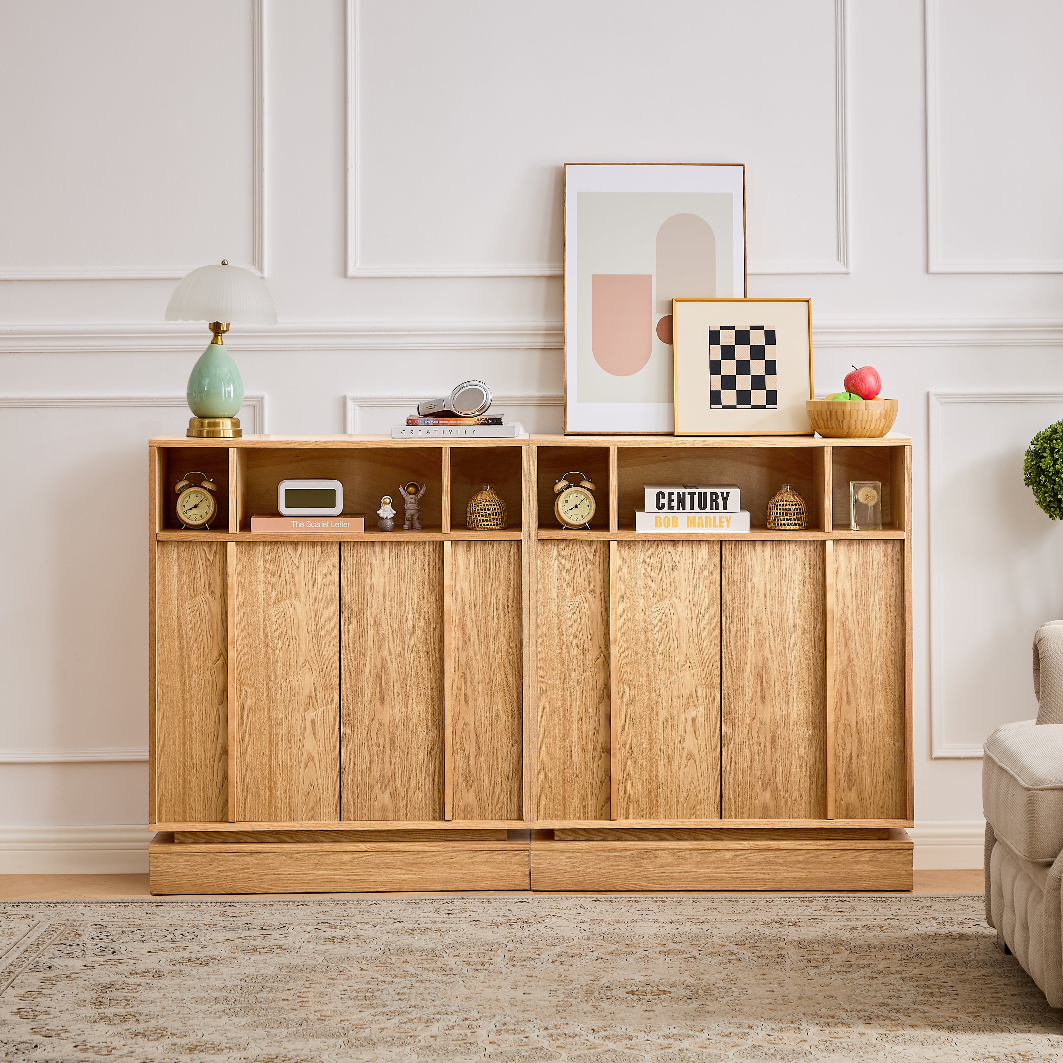 Farmhouse Fluted Sideboard Buffet Cabinet with Storage