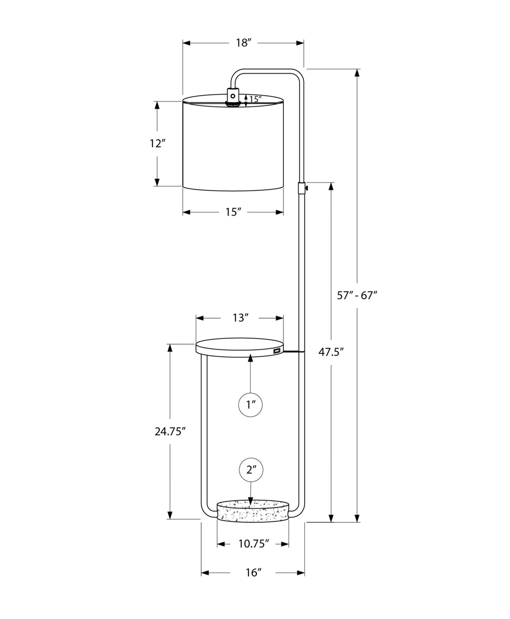 Modern 67" Floor Lamp with USB Port