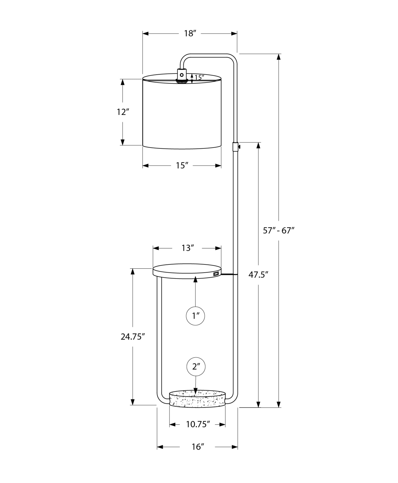 Modern 67" Floor Lamp with USB Port