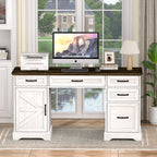 58" Farmhouse Executive Desk with Drawers and File Cabinet