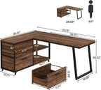 53" Reversible L-Shaped Computer Desk with 3 Drawers