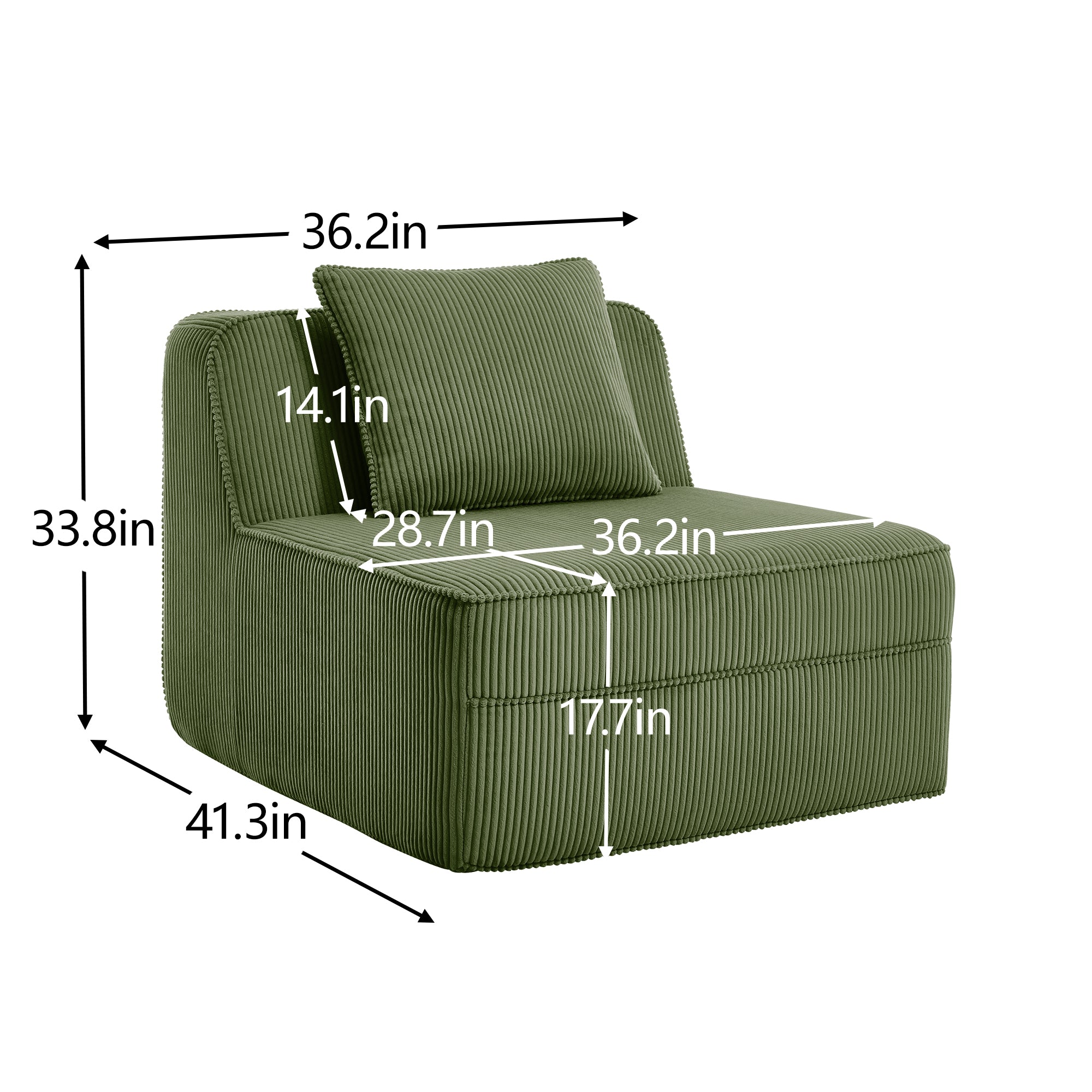 Armless Sofa with Pillow - Green