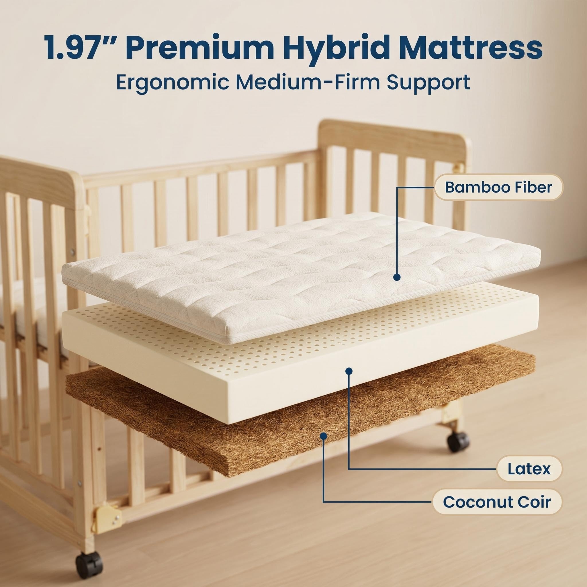 Portable Pine Wood Bedside Bassinet