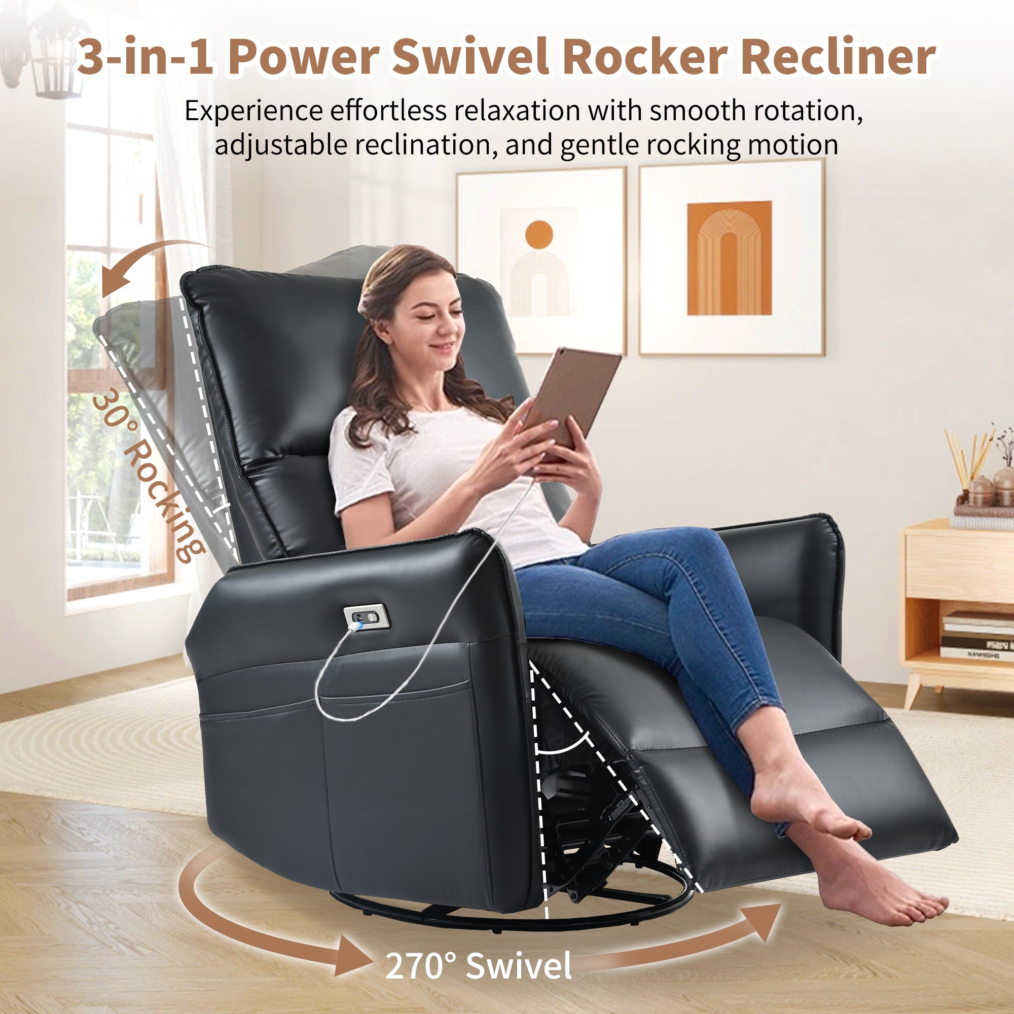 Power Swivel Rocker Recliner Chair for Adults