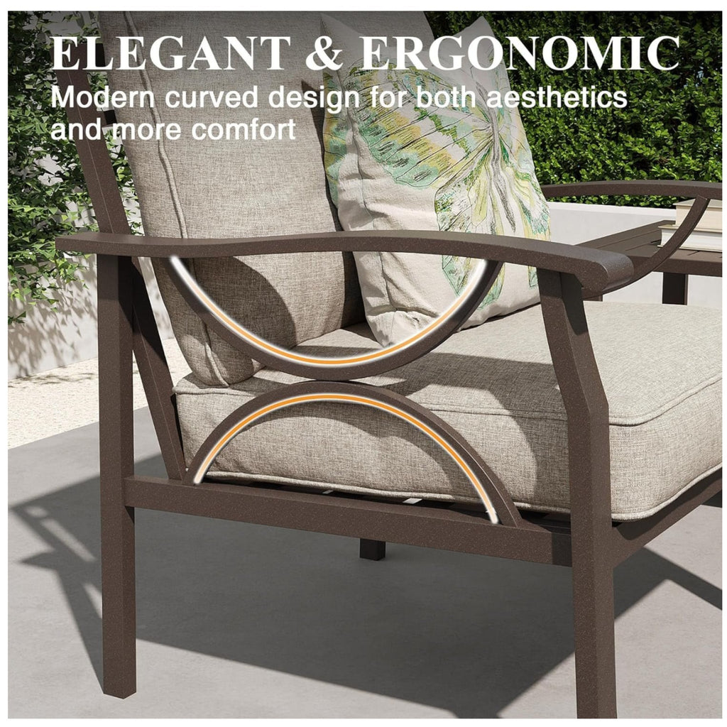 2 Piece Outdoor Patio Set, 70 Inches All-Weather Metal 3-Seat Sofa and Coffee Table
