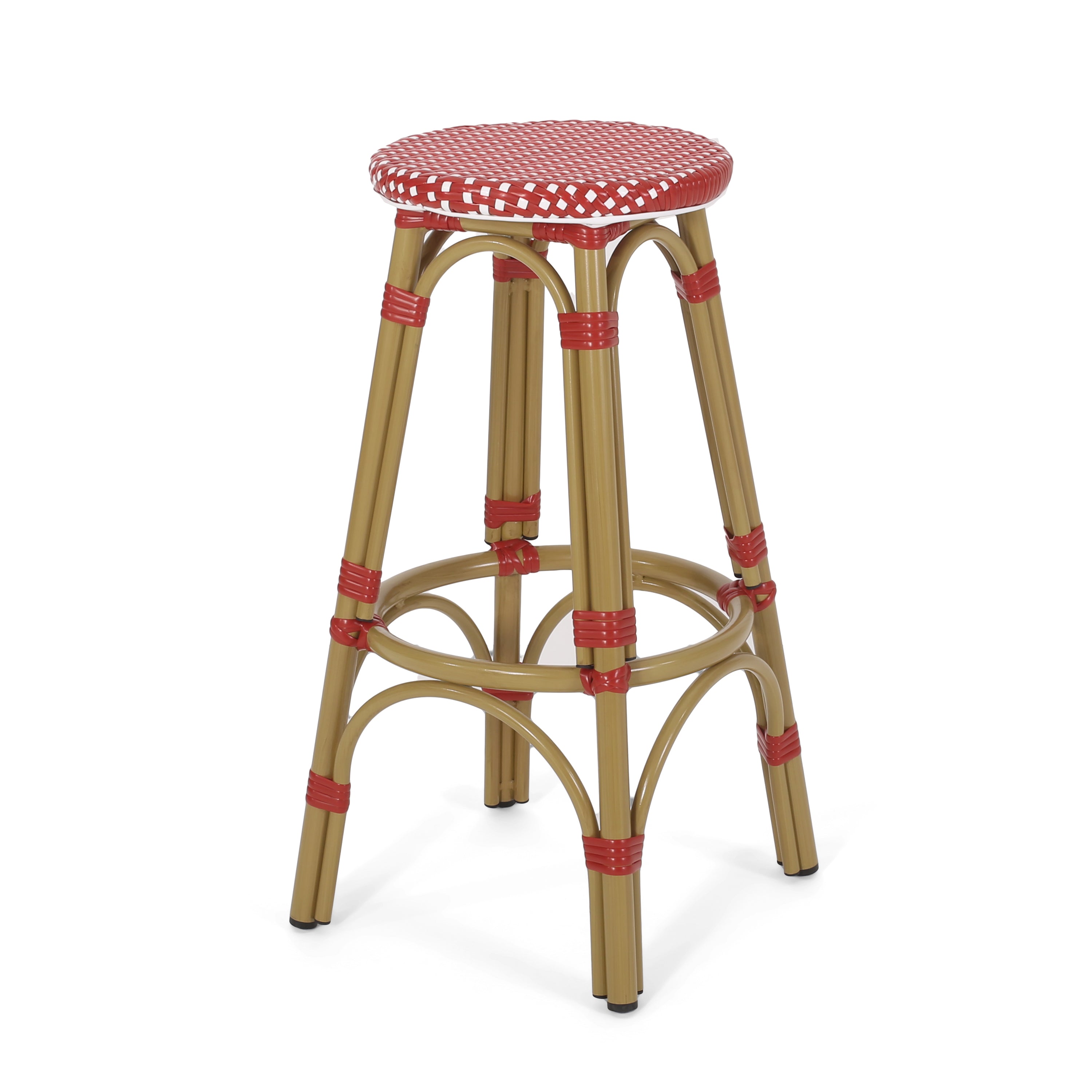 Outdoor PE Rattan and Aluminum French Backless Barstools, Set of 2