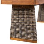Outdoor 6 Pieces Acacia Wood Dining Set with Cushion and Handwoven Rattan Legs