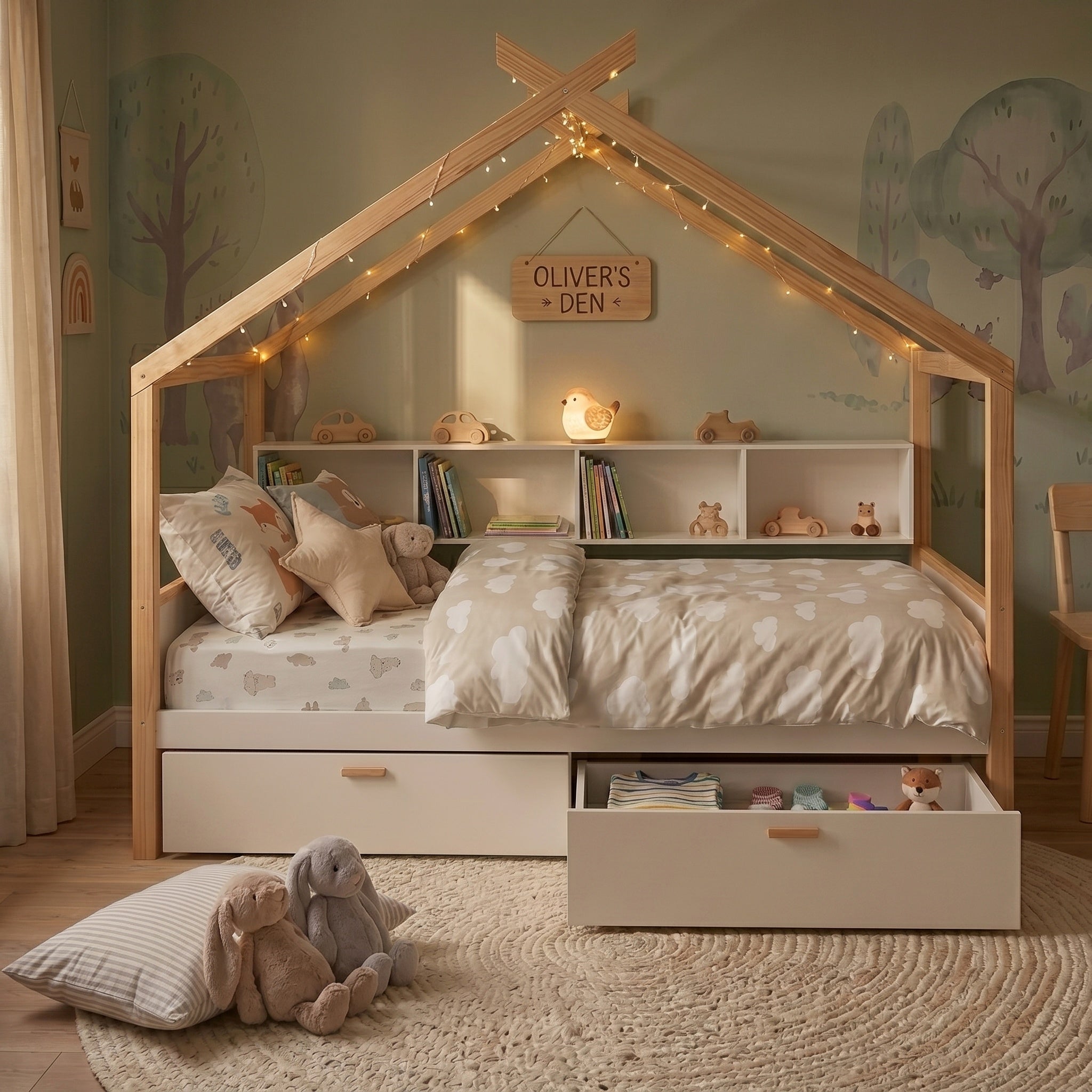 White Full Size Wooden House Bed