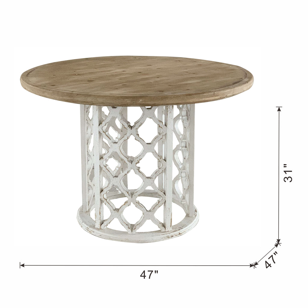 47" Round Wooden Dining Table with Ornate Cut-Out Base