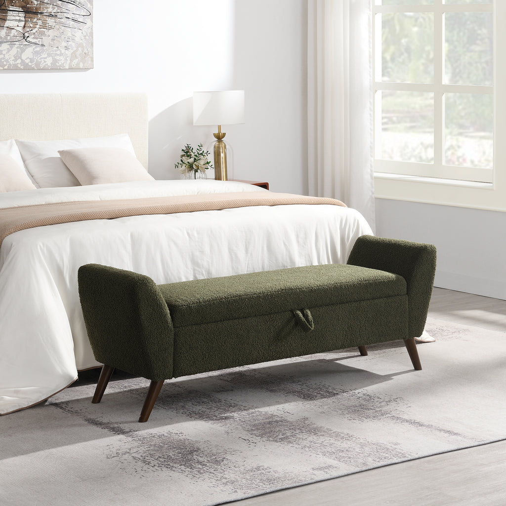 60" Modern Storage Bench with Mid-Century Wood Legs