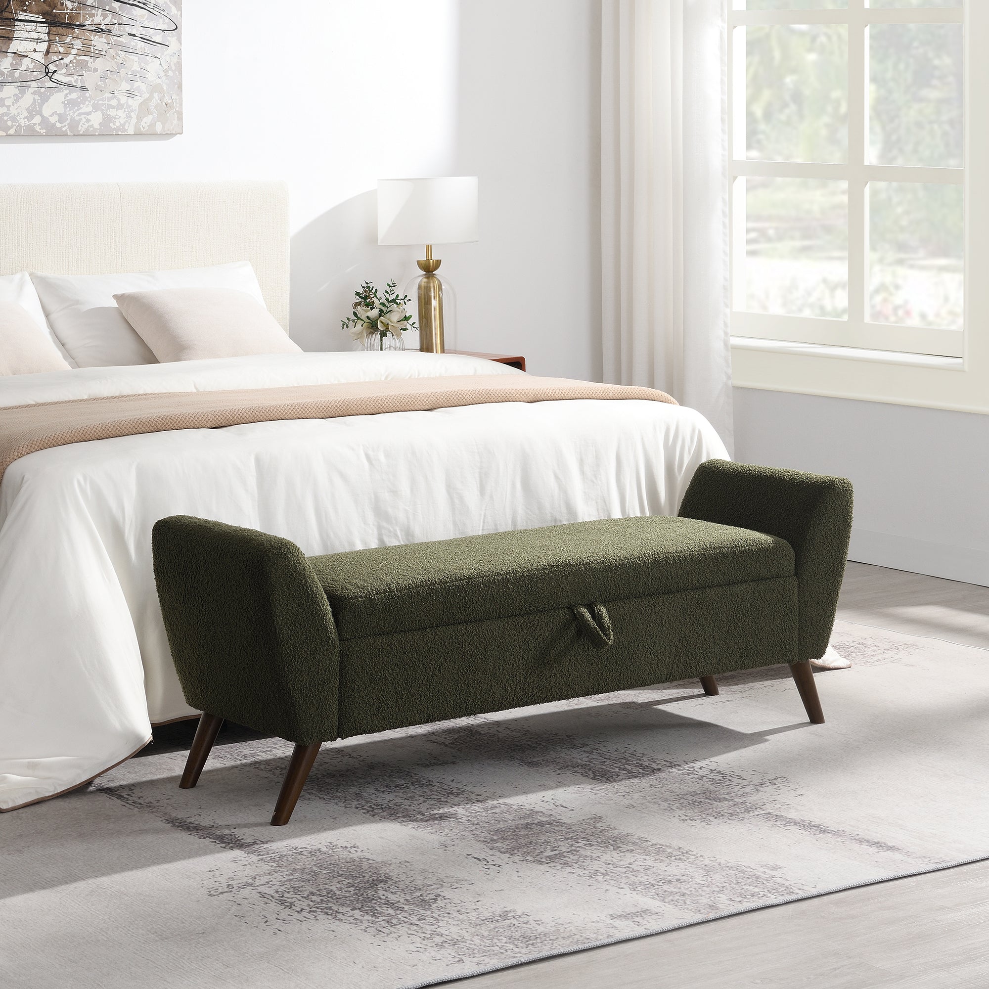 60" Modern Storage Bench with Mid-Century Wood Legs