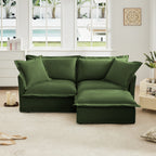 Slipcovered Sectional 2 Seater Sofa Couch with Convertible Ottoman