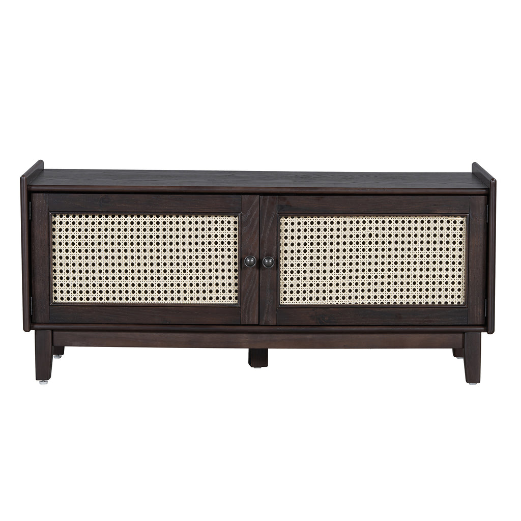 TREXM Boho Rattan Entryway Bench with Storage