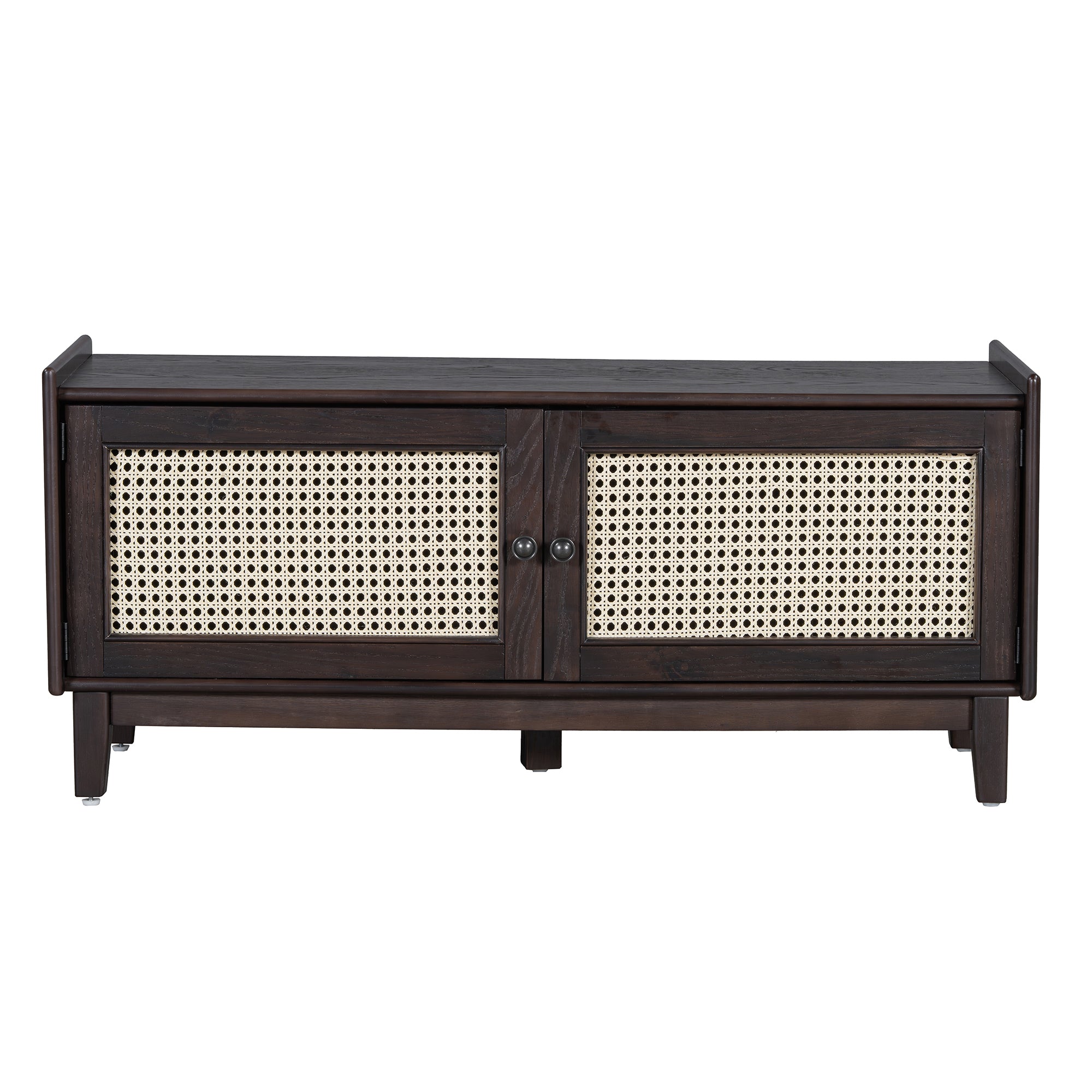 TREXM Boho Rattan Entryway Bench with Storage