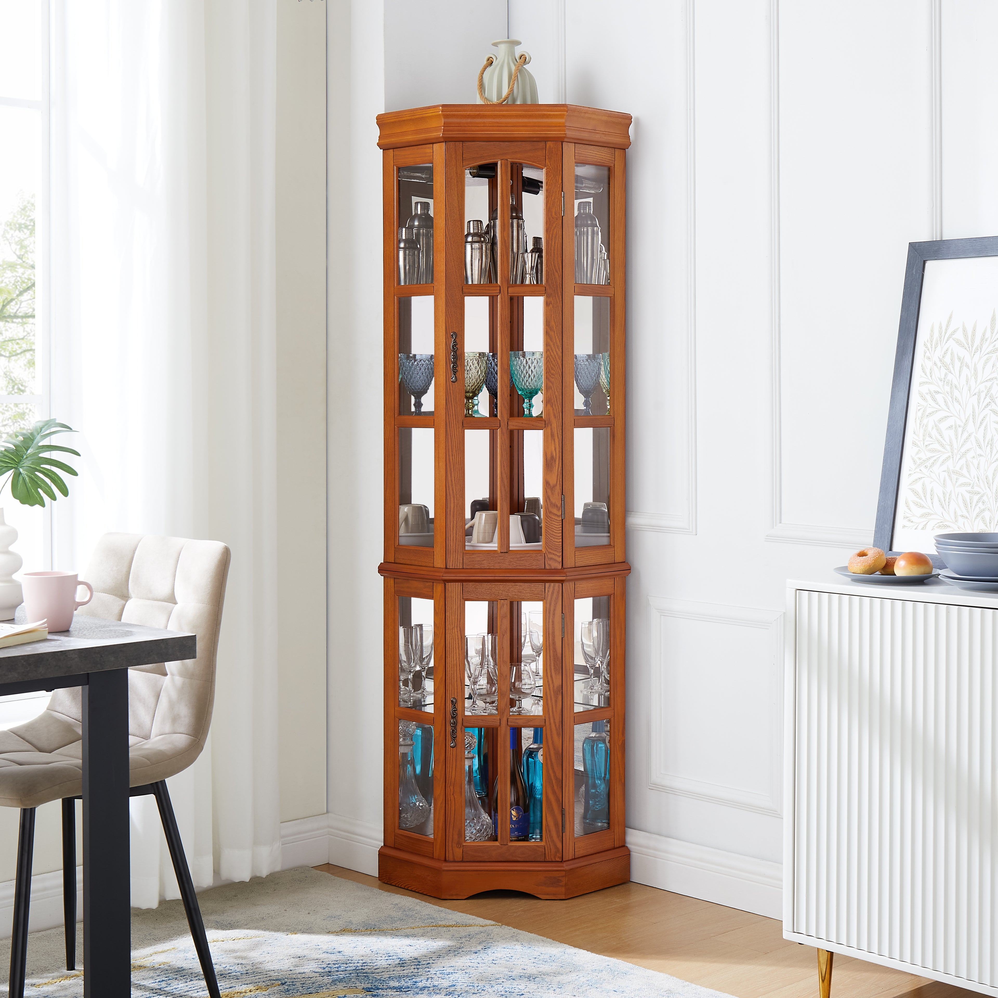 Corner Curio Cabinet with 5 Shelves and Lighting System