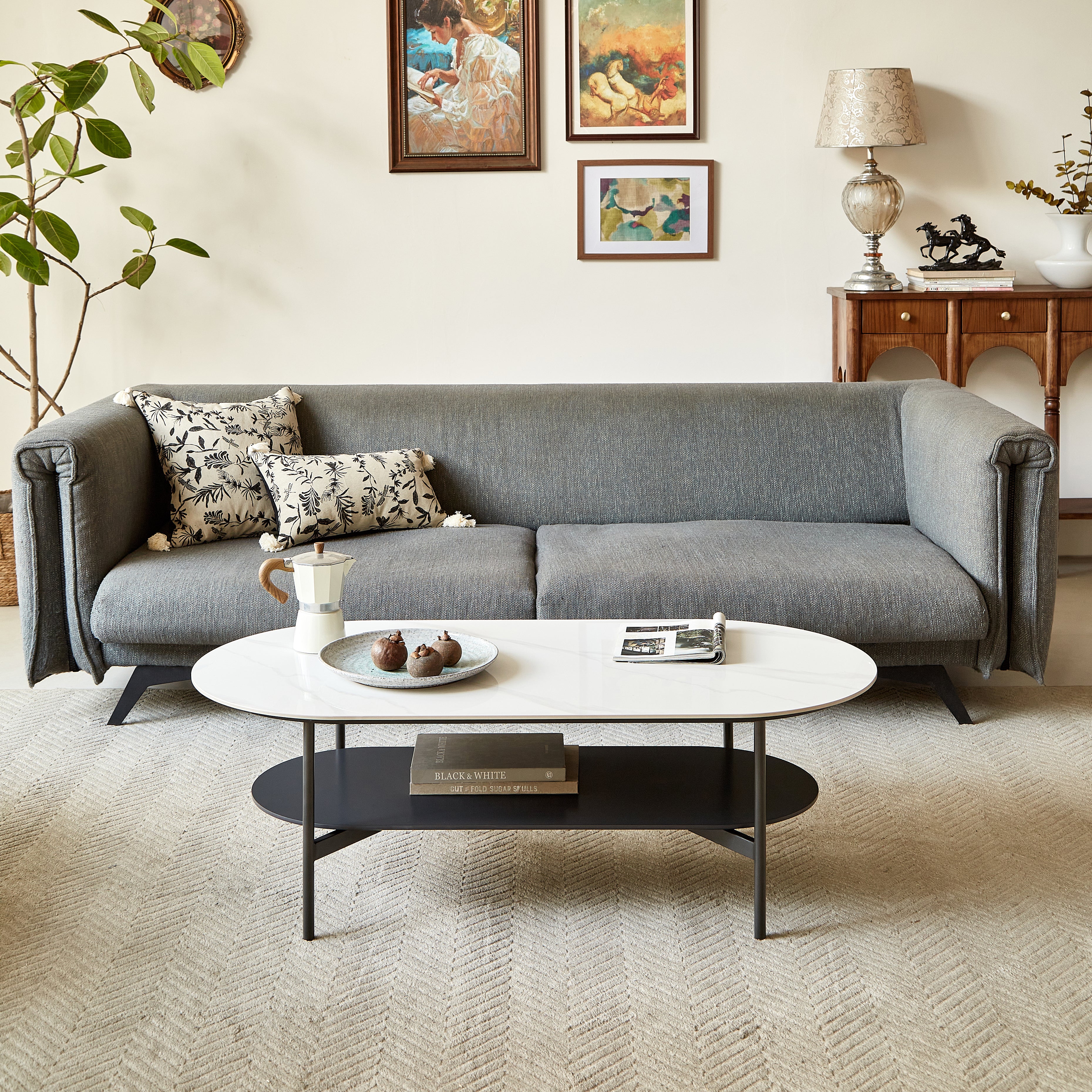 Ceramic MDF Double Layer Coffee Table
