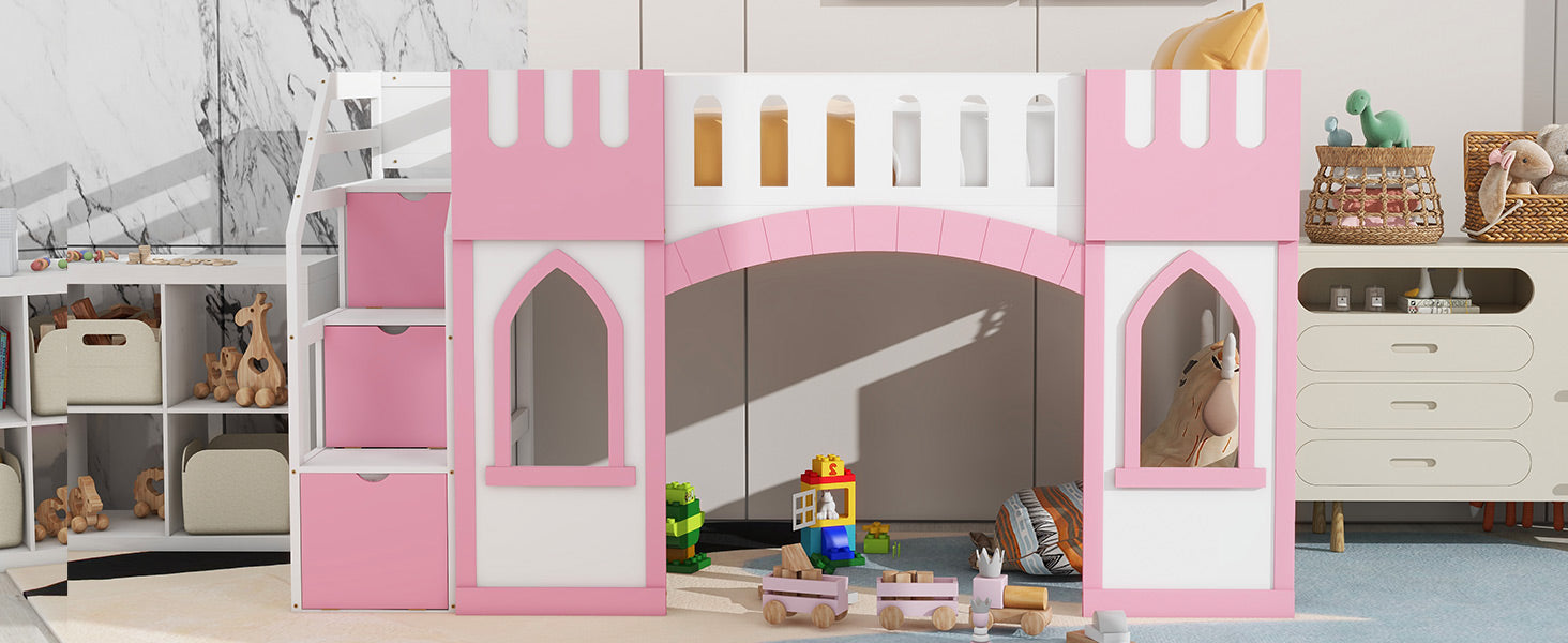 Twin Size Loft Bed With Storage Staircase And Window