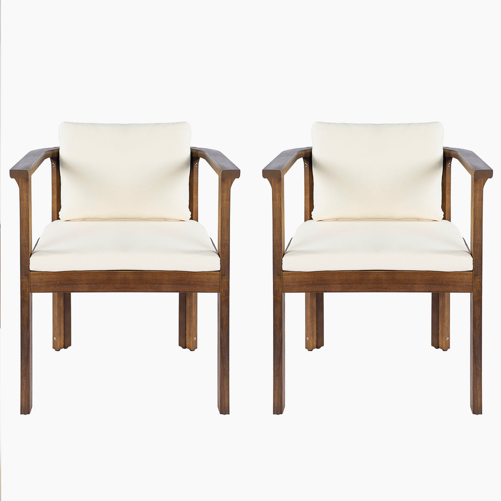 Outdoor Dining Chair Set of 2 with Curved Acacia Wood Arms