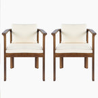 Outdoor Dining Chair Set of 2 with Curved Acacia Wood Arms