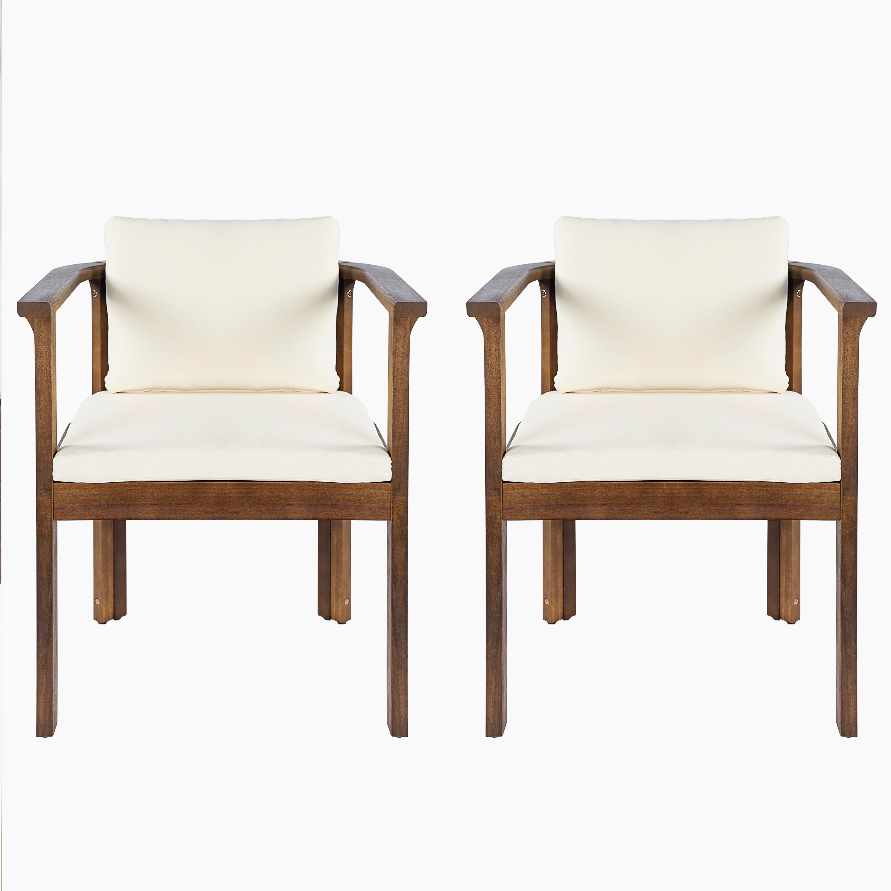 Outdoor Dining Chair Set of 2 with Curved Acacia Wood Arms