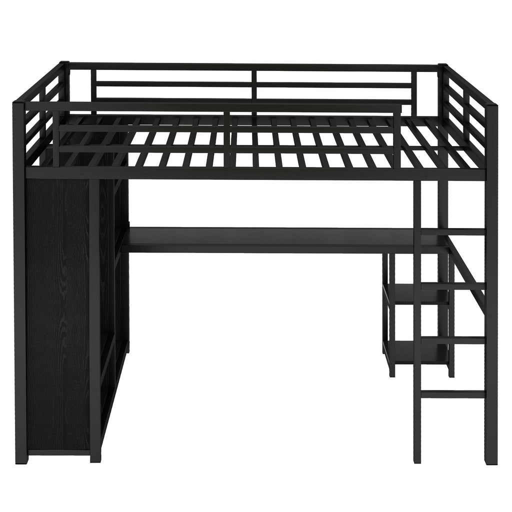 Full Size Loft Bed Frame with Built-in Wardrobe