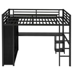 Full Size Loft Bed Frame with Built-in Wardrobe