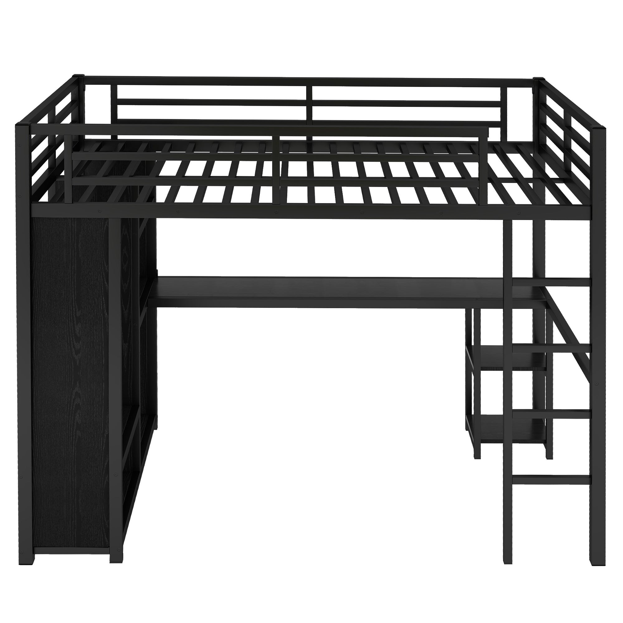 Full Size Loft Bed Frame with Built-in Wardrobe