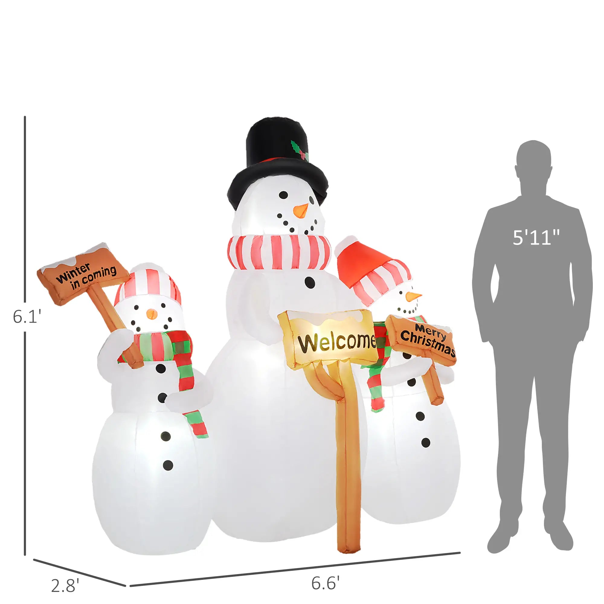 6.1' Inflatable Outdoor Christmas Display with Three Snowmen