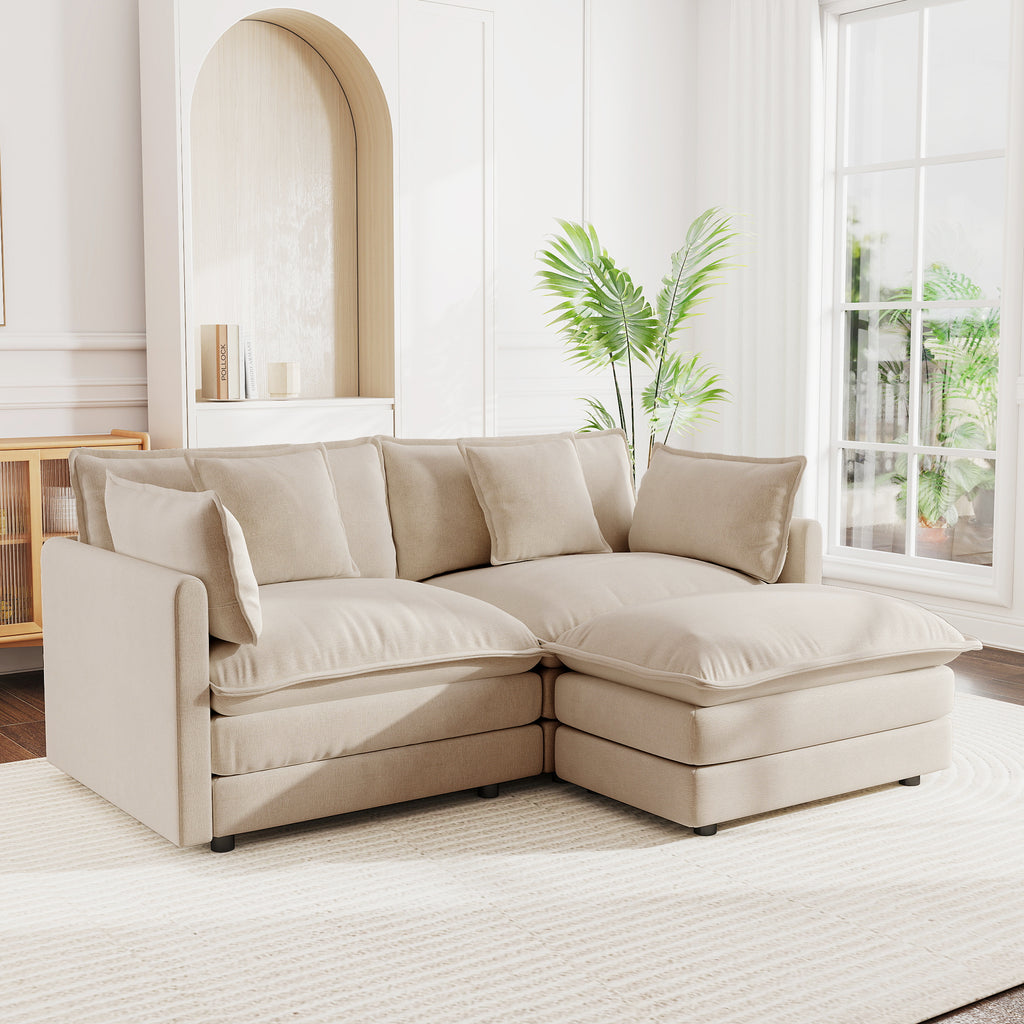 Chenille Two-Seater Sofa with Footrest