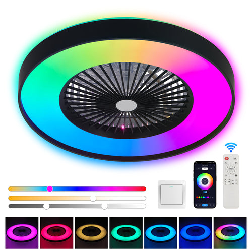 23-Inch Black and White Ceiling Fan Light with LED RGB