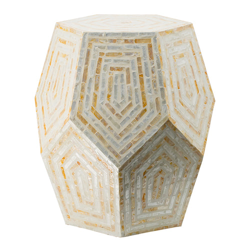 18x18x21" Hexagonal Capes Capiz Stool, Cream/Yellow