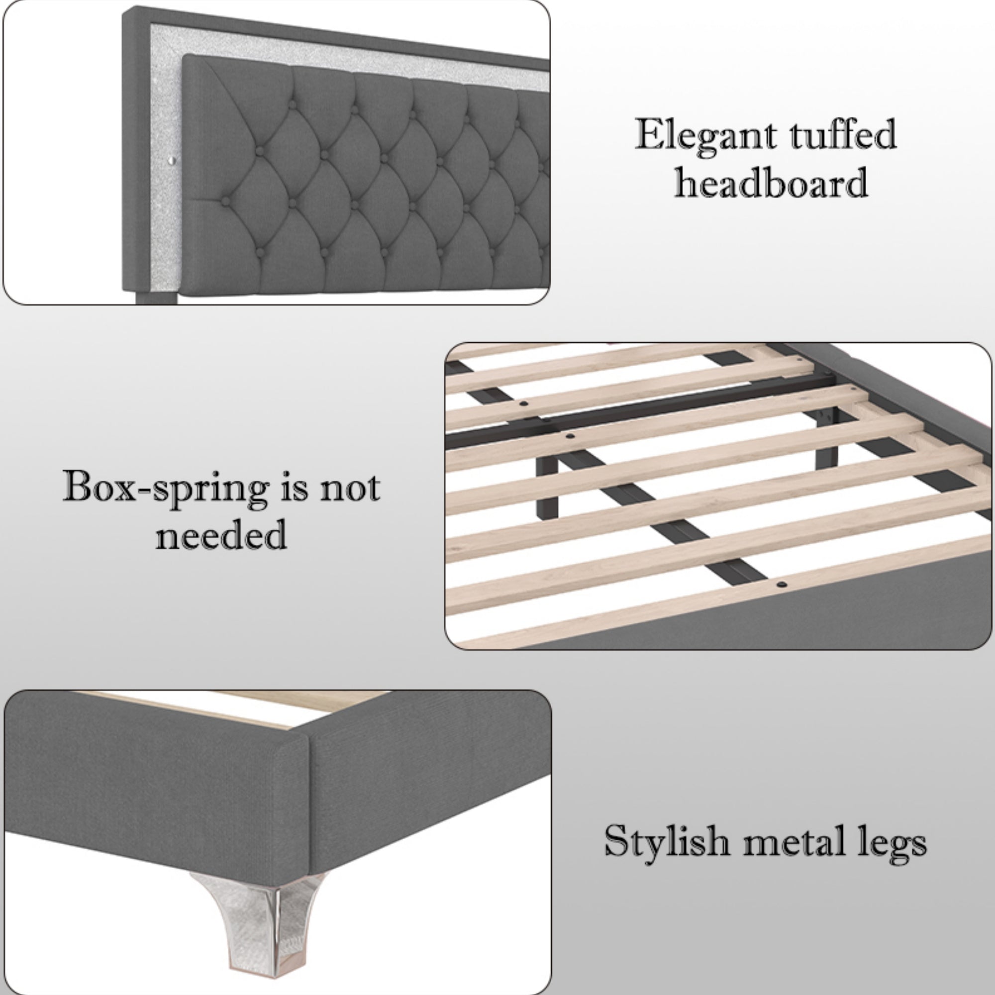 3-Pieces Bedroom Set - Queen Size Upholstered Platform Bed with LED Lights