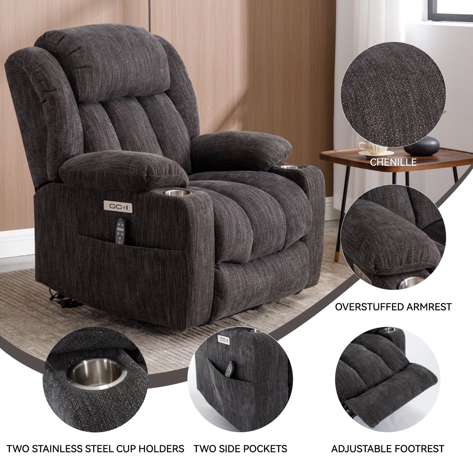 Up to 350 LBS Chenille Power Lift Recliner Chair