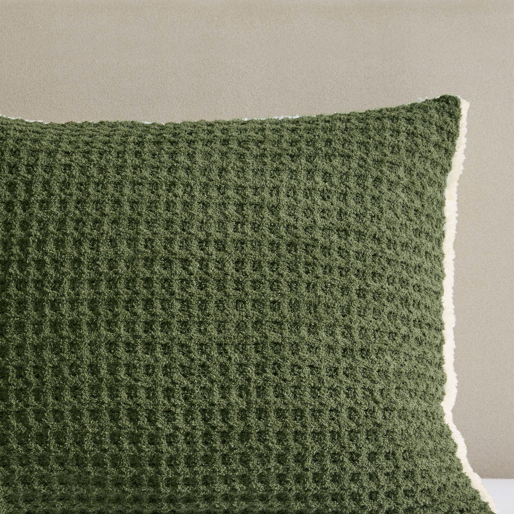 3 Pieces King/Cal King Waffle Knit Chenille Comforter Set, Olive