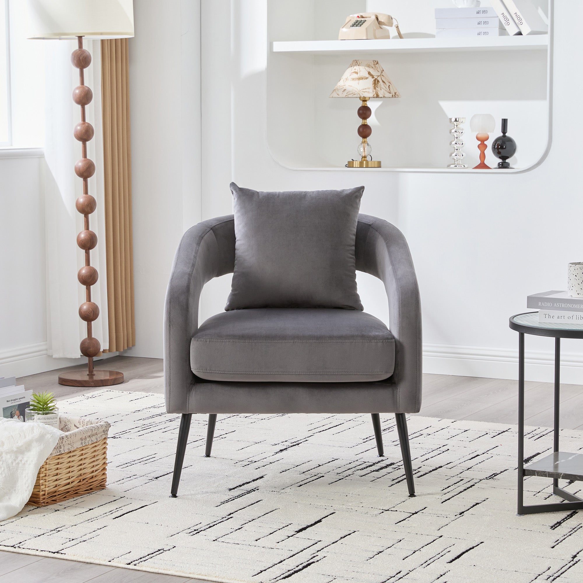 Modern Upholstered Velvet Open Back Accent Chair
