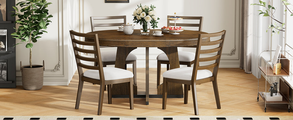 TREXM Round Dining Table for 4 with Chairs Set