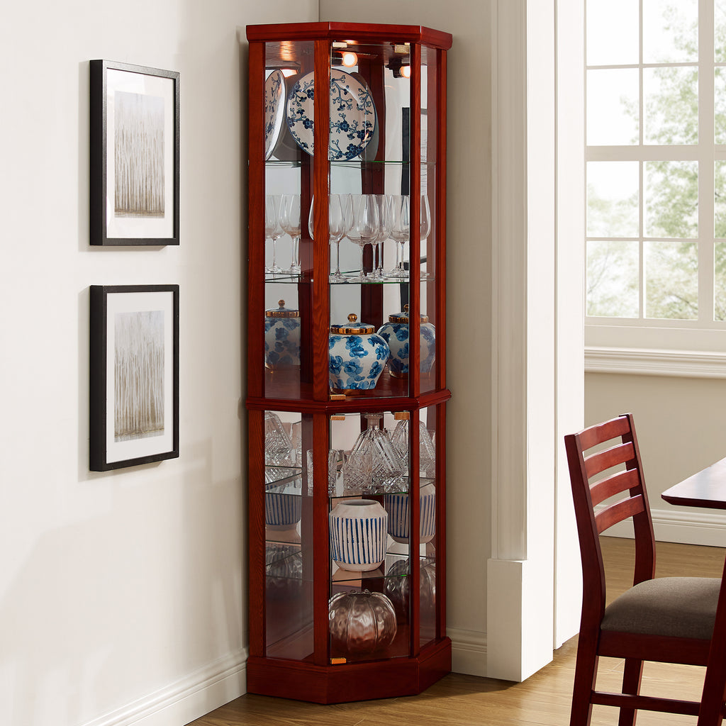 6 Shelf Lighted Corner Curio Cabinet with Adjustable Shelves