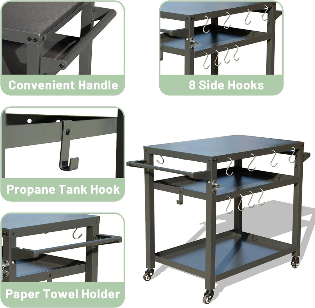 3-Shelf Outdoor Grill Table – Perfect for BBQs and Food Prep