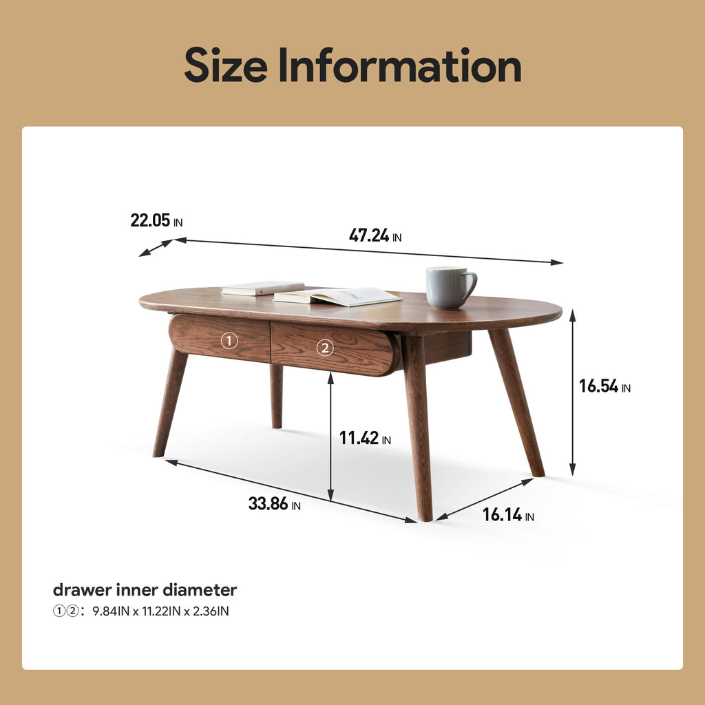Capsule Centre Table - Solid Wood Coffee Table with Drawers