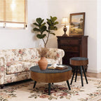 31.5" Round Carved Coffee Table with Storage Space