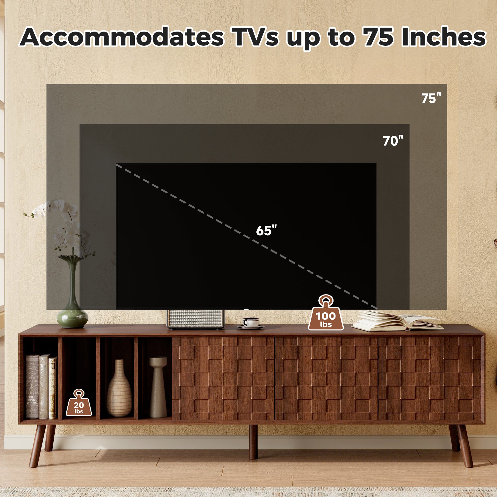 68" Mid-Century Modern TV Stand, Media Console Table