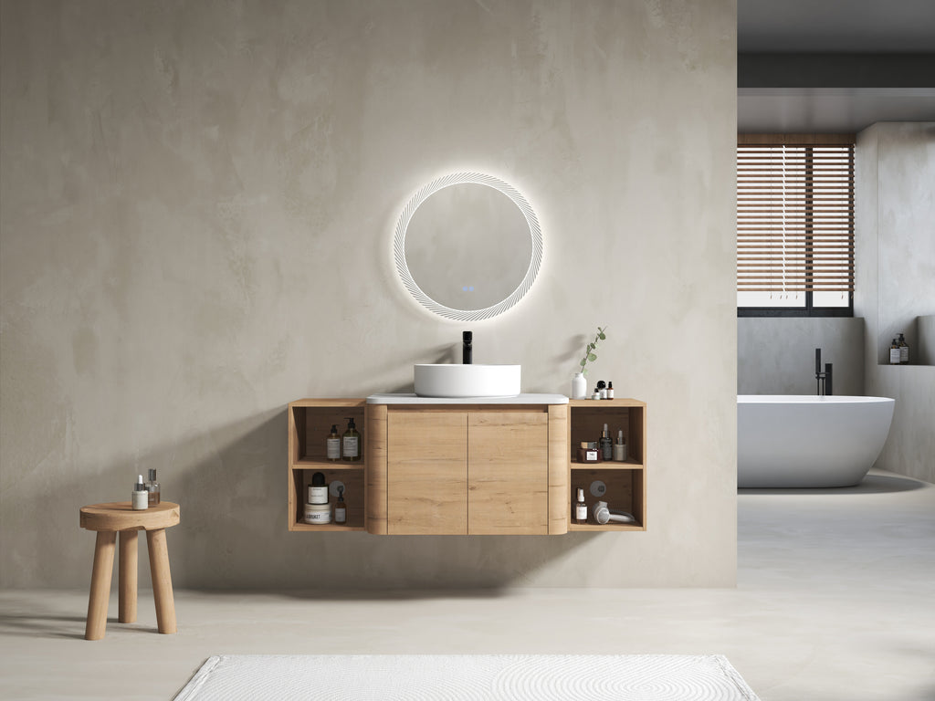 54" Wall-Mounted Bathroom Vanity with Ceramic Art Sink
