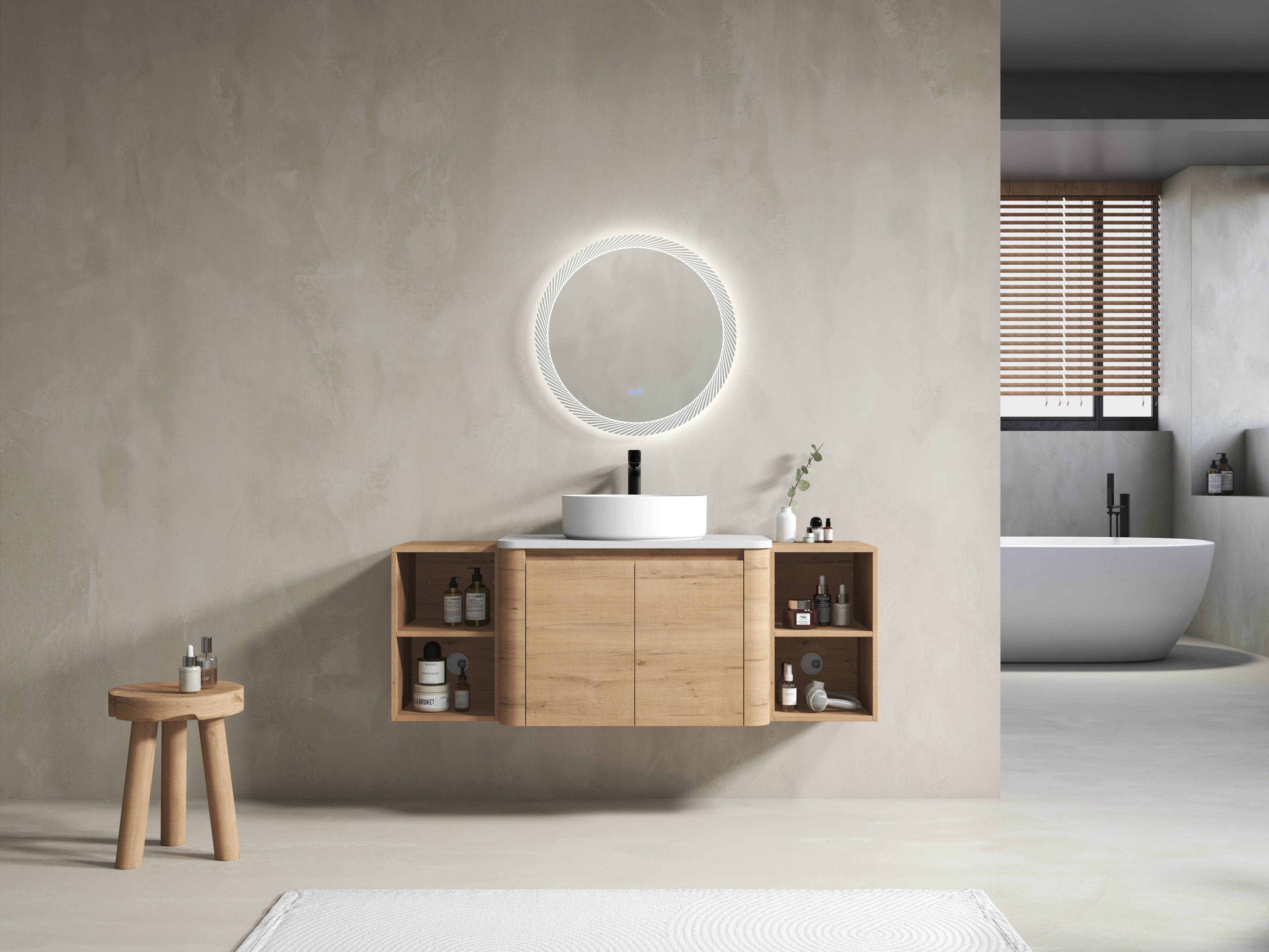 54" Wall-Mounted Bathroom Vanity with Ceramic Art Sink
