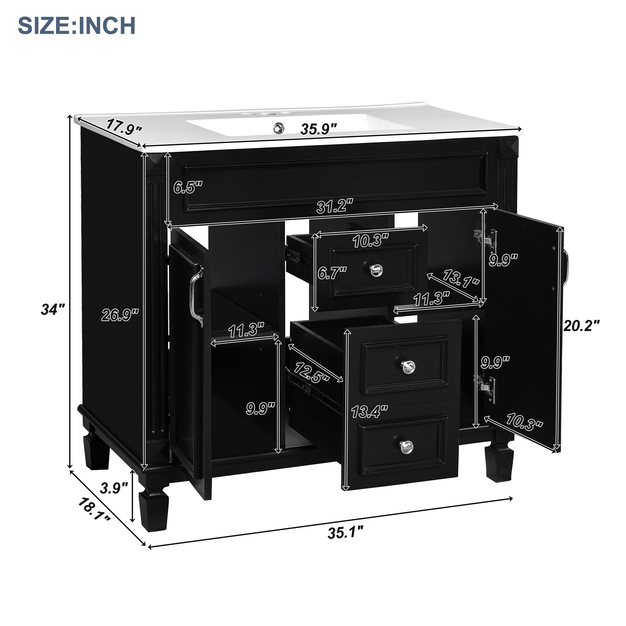 36" Bathroom Vanity with Top Sink