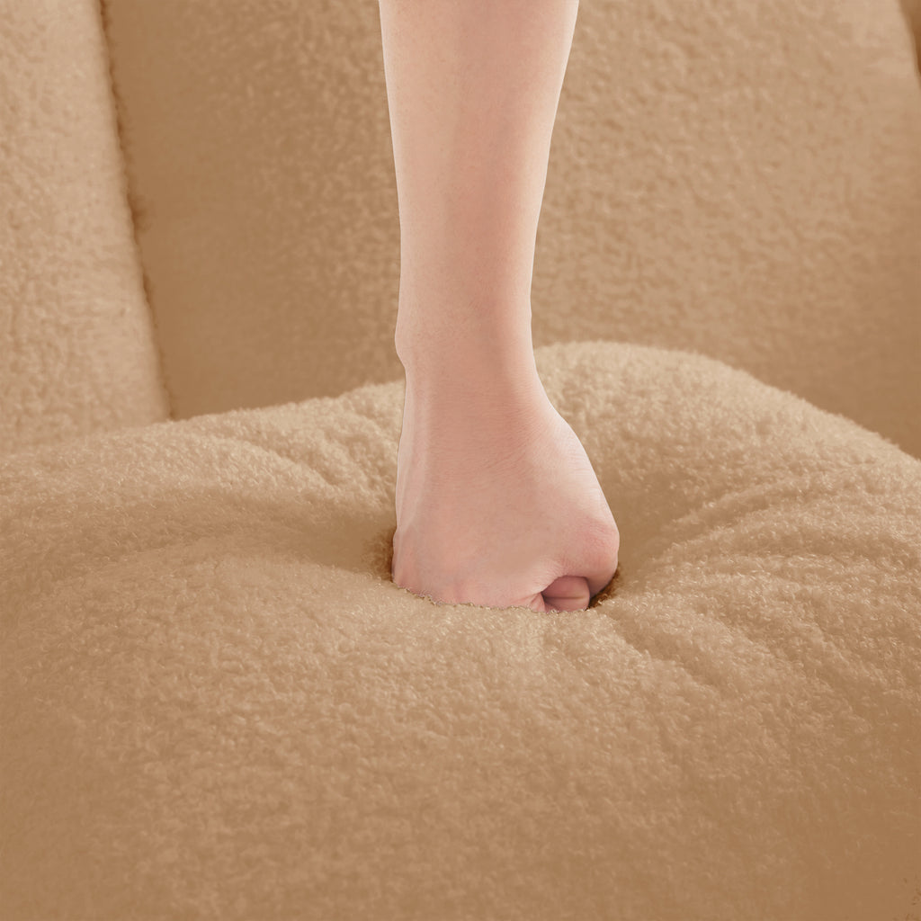 ELYSEES Left Chaise Sofa with Pillows Teddy Fabric - Camel