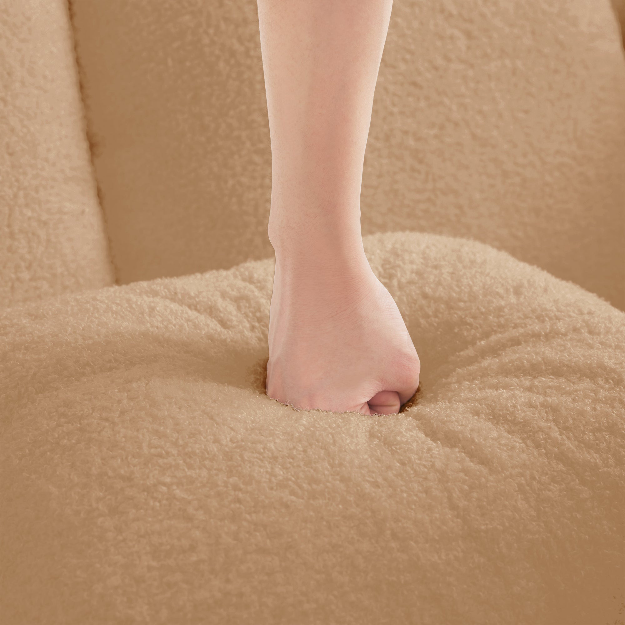 ELYSEES Left Chaise Sofa with Pillows Teddy Fabric - Camel