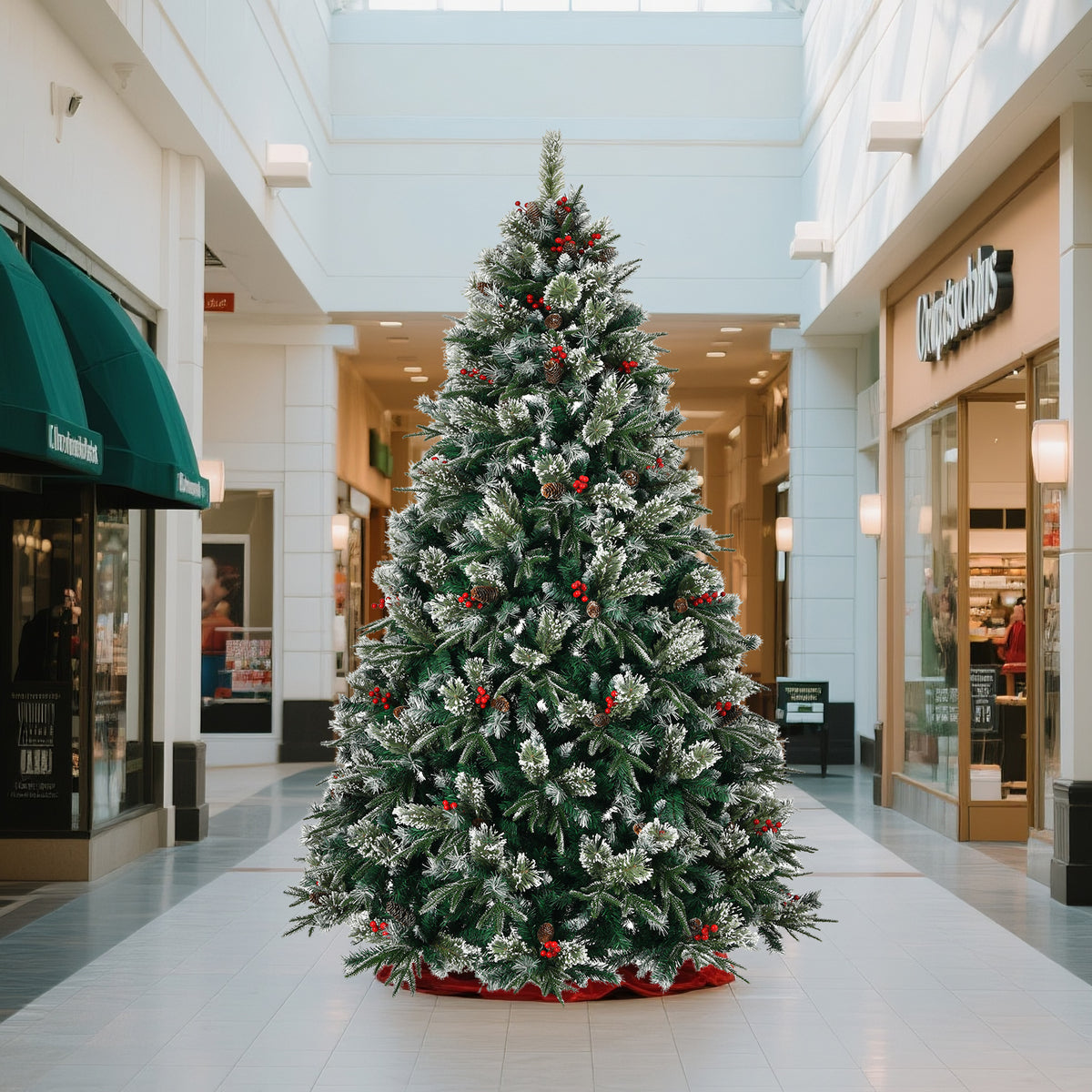 8-Foot Artificial Christmas Tree with Pinecones and Berries, Pre-Decorated, Green